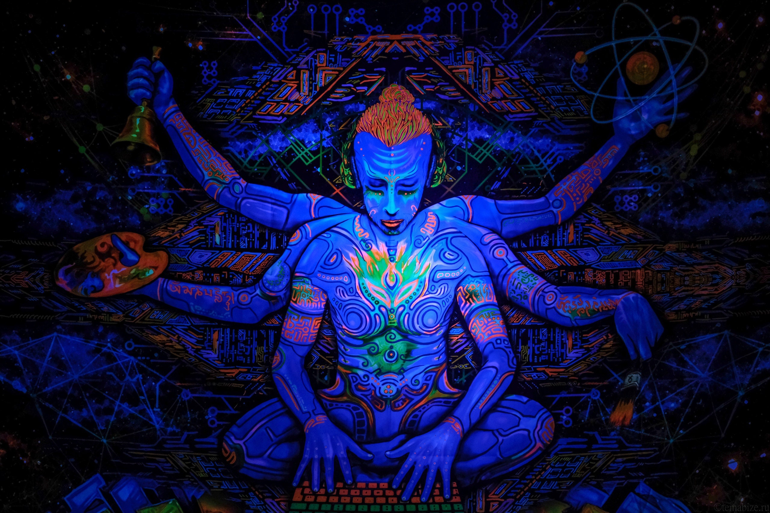 Psychedelic Tapestry UV Backdrop Psytrance Festival Psydeco