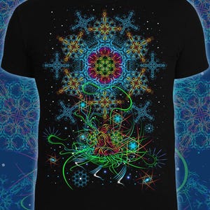 Psychedelic Blacklight and Neon Active T-shirt for Men, Sacred Geometry Clothing, Fractal Tee, Psytrance Goa Party, Burning Man Clothing