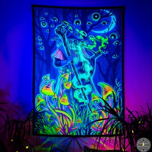 Hippie Schlafzimmer Dekor, Trippy Wandkunst, Wandbehang Uv Psytrance, Festival Tapisserie, Fantasy Wald Kulisse, surreale Malerei