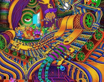 Psychedelische UV Schwarzlicht Wandbehang Salvia Droid Wandbehang Spirituelle Malerei Visionäre Kunst Hippie Raum Dekor Trippy Fluoreszierende Deko