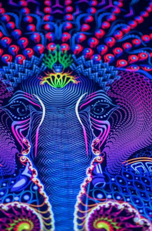 Fluorescent Blacklight Active Tapestry, UV Active Psytrance