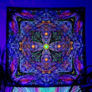 Psychedelic Tapestry UV Mandala Blacklight Esoteric Spiritual Trippy Backdrop Psytrance Wall Hanging Fractal Boho Meditation