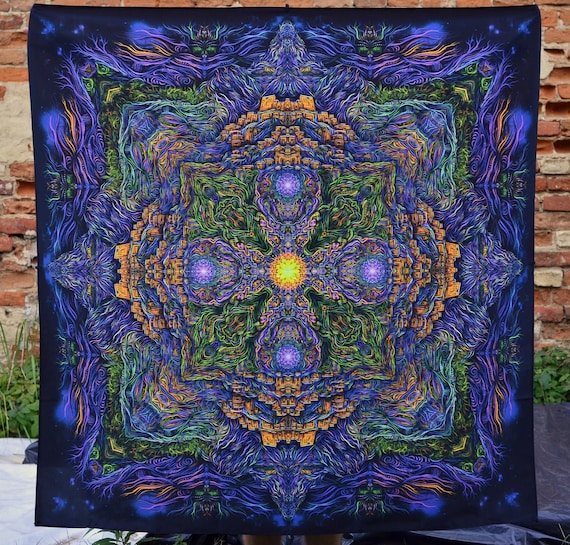 Psychedelic Tapestry UV Mandala Blacklight Esoteric Spiritual