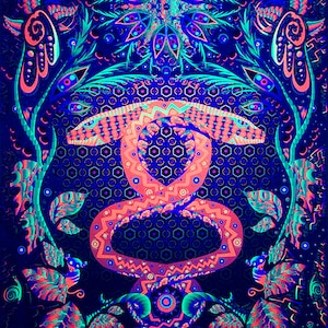 Fluorescent Psychedelic Tapestry Art Trippy Wall Art Visionary Tapestry UV Active Blacklight Poster Canvas Jungle Snake Kundalini Spiritual