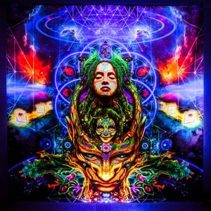 Visionary Art UV Decoration, Psychedelic Painting Backdrop, Rave Psytrance Wall Hanging, Spiritual Sacred Meditation Yoga Home Decor