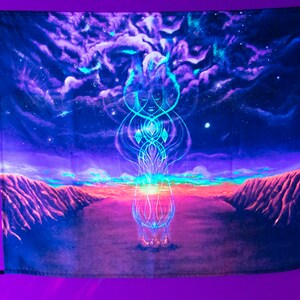 Trimurty Backdrop, Yoga Art Tapestry, Trippy UV Backdrop, Meditation Art, Spiritual Deco, Fluorescent Gobelin, Mystical Art, Yoga Gift