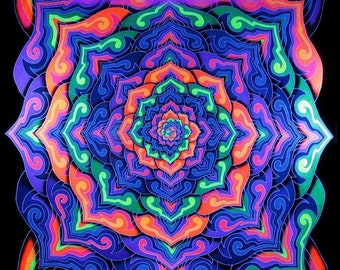 Psychedelic Trippy Wall Deco, UV Room Deco, Spiritual Art, Trippy Tapestry, Psytrance Wall Hanging, Spiritual Art, Yoga Backdrop