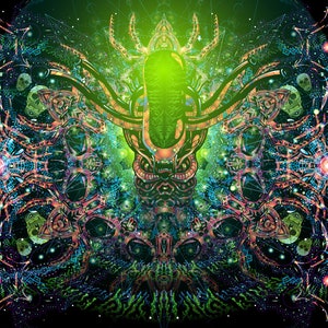 Ultraviolet Festival Psychedelic Tapestry, UV Active Sacred Backdrop, Bohemian Wall Decor, Psytrance Visionary Fractal Party Poster