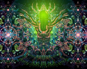 Ultraviolet Festival Psychedelic Tapestry, UV Active Sacred Backdrop, Bohemian Wall Decor, Psytrance Visionary Fractal Party Poster