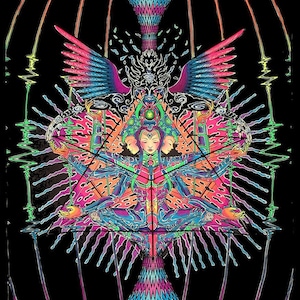 Mushroom Tapestry Psychedelic Backdrop Fractal Wall Hanging Spiritual Visionary Art UV Deco Psytrance Festival Trippy Poster