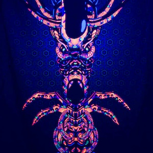 Arazzo psichedelico fluorescente, decorazione murale psichedelica, poster con luce nera attiva UV Visionary Goatrance, striscione spirituale, sfondo psytrance