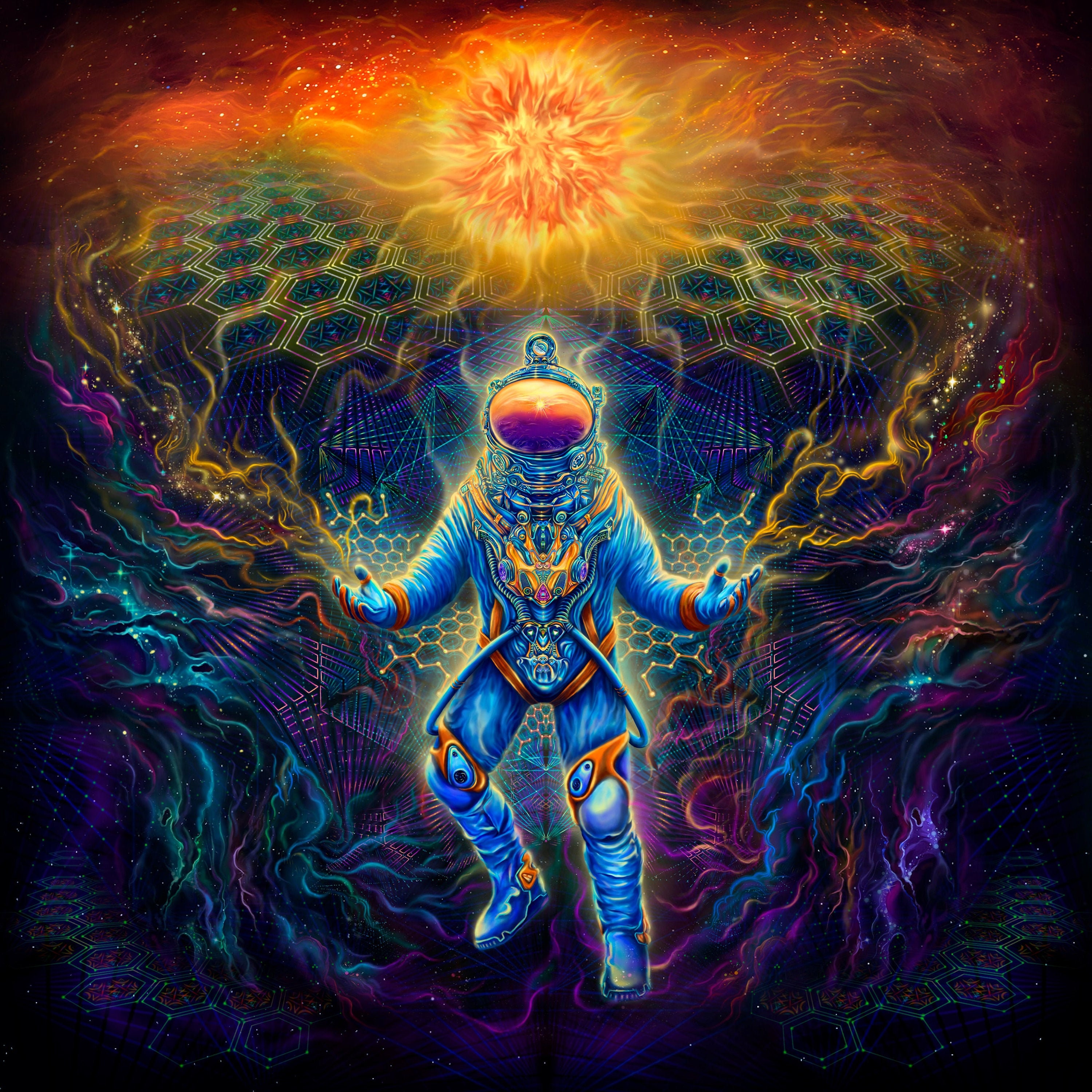 Trippy Backdrop Astronaut Psychedelic Tapestry Art Spiritual