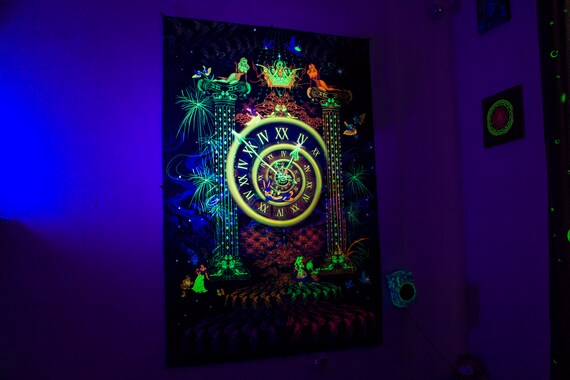 Psychedelic Uv 420 Blacklight Backdrop Tapestry Wall Hanging Spiritual Painting Visionary Art Hippie Room Decor Trippy Fluorescent Deco