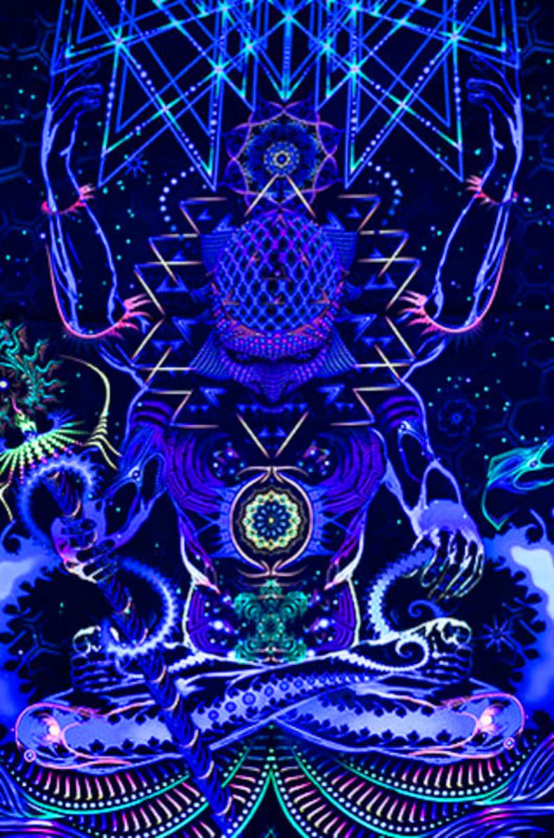 Arbre De Vie Tapisserie Uv Tenture Murales Lumière Noire,Mandala Bohème