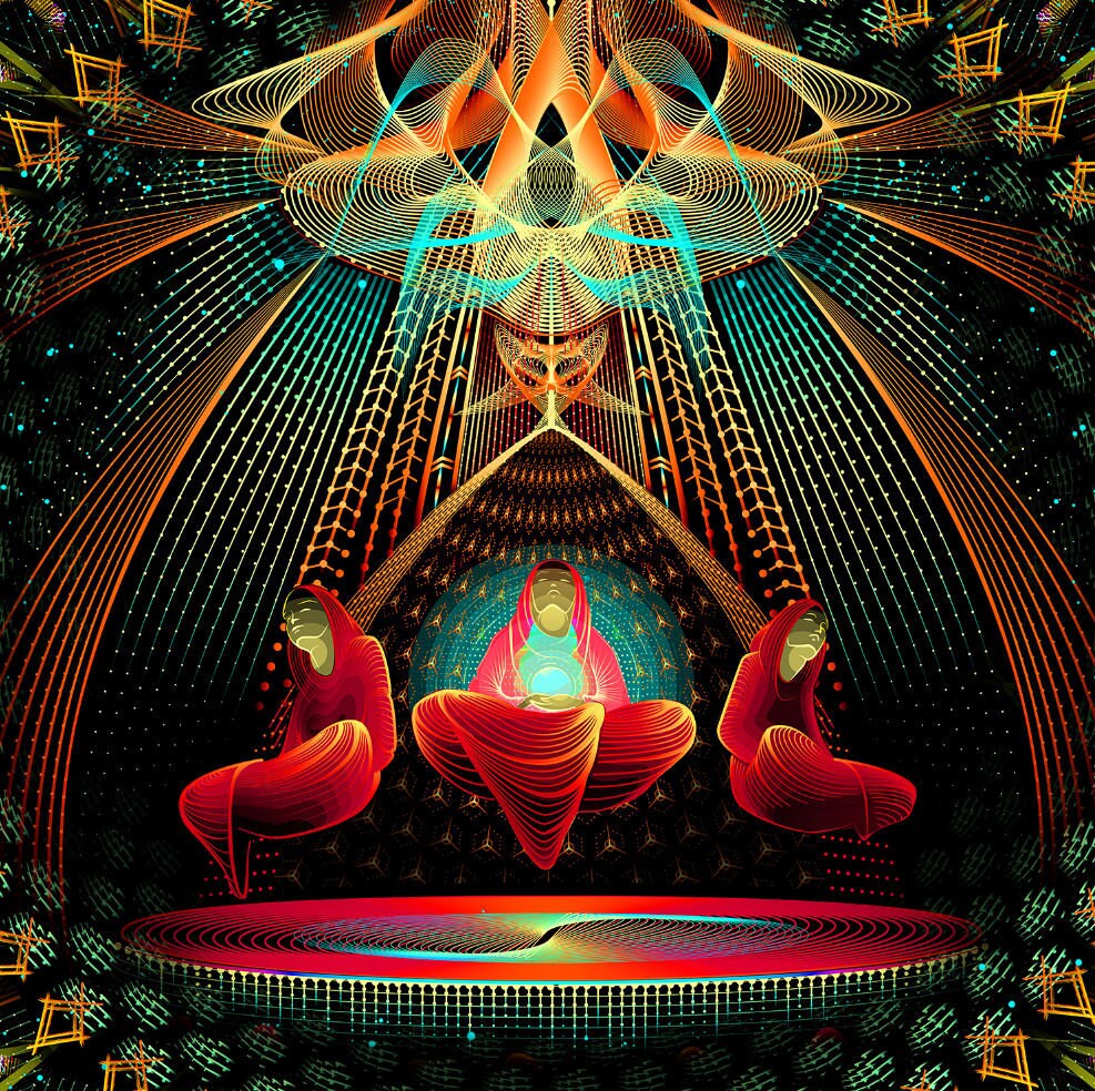 Tapisserie Psychédélique Réactive UV - Art Mural Hippie, 100% Polyester, Neuf