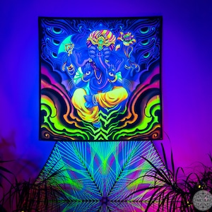 Ganesh Backdrop, Spiritual Art, Surreal Picture, Unusual Wall Hanging, Hippie Gift, Yoga Decor, Trippy UV Tapestry, Yoga Home Art