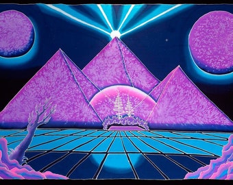 Tapiz de hongos con fondo UV, arte psytrance, luz negra, fondo activo, tapiz psicodélico, arte espiritual, decoración de pared hippie, brillo de neón