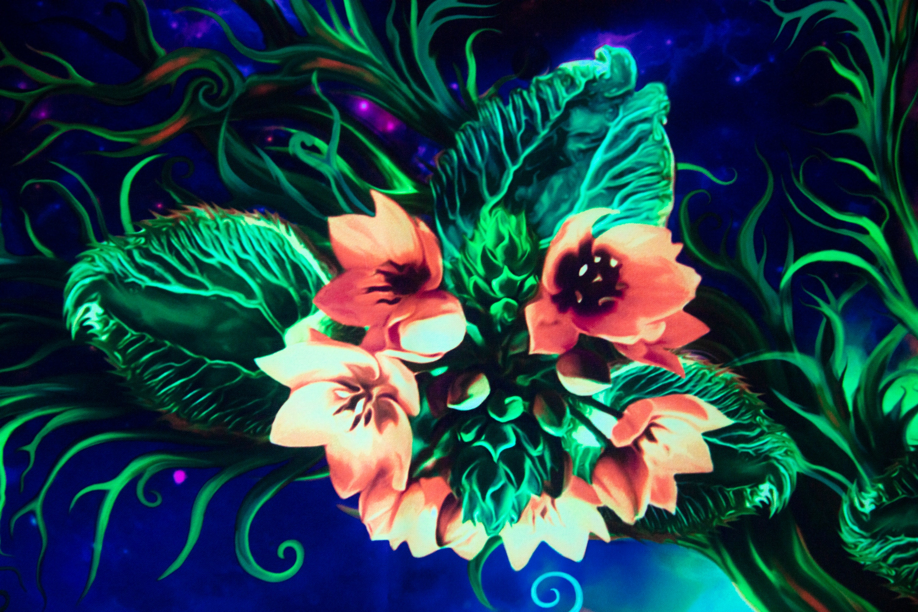 Psychedelische UV Schwarzlicht Wandbehang Salvia Droid Wandbehang Spirituelle Malerei Visionäre Kunst Hippie Raum Dekor Trippy Fluoreszierende Deko - Österreich
