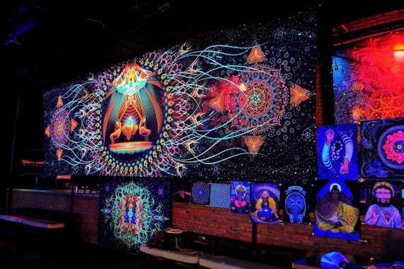 Fluorescent Psychedelic Blacklight Art Tapestry Trippy Psytrance Glow UV Active Wall Hanging Spiritual Fractal Wall Art Acid Neon Deco Etsy Canada