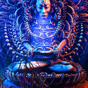 Psychedelic Visionary Art, Festival Backdrop, Fluorescent Tapestry, Surreal Wall Art, Blacklight Decor, Spiritual Gift, Psytrance Tapestry