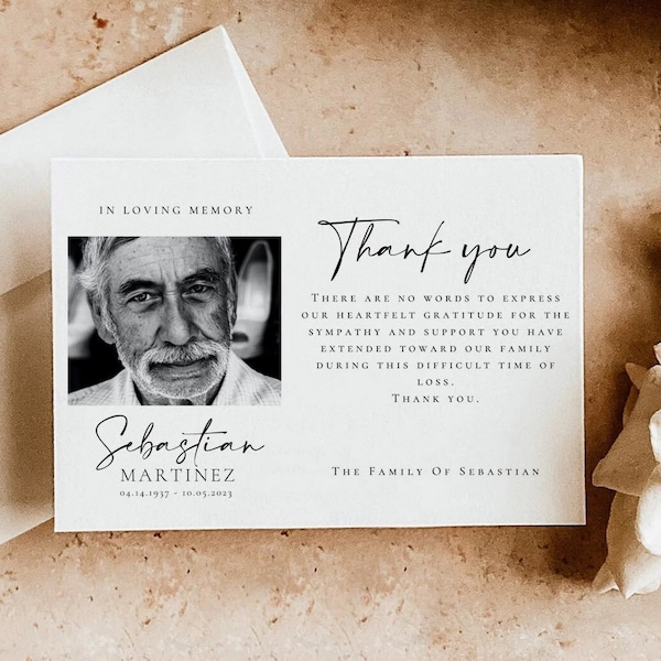 Minimal Funeral Thank You Card Template, Memorial Card, Editable Memorial Service Template, Celebration of Life Thank You #FNRL