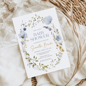 Babyshower wilde bloemen, uitnodiging babyshower jongen, lente zomer bloemen babyshower, sjabloon digitale babyshower uitnodiging #BWFL