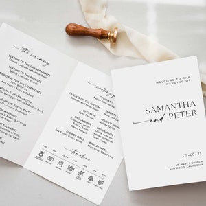 Modello di programma di nozze, programma di nozze moderno pieghevole, programma di nozze minimo, programma piegato, matrimonio istantaneo, modello n. MM1