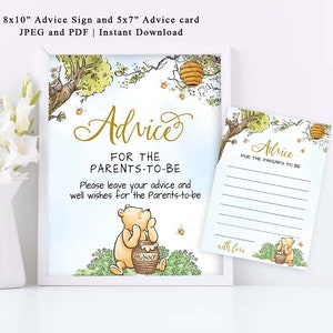 Affiche et carte Winnie l'ourson classique pour les parents, conseils pour les futurs parents, décorations de fête, téléchargement immédiat, BWP