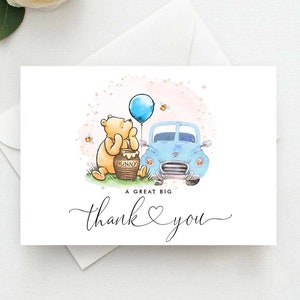 Classic Winnie The Pooh Thank You Card, Winnie Pooh Baby Shower, Winnie Pooh Birthday, Classic Pooh Baby Shower Thank You, Templett, #BWP