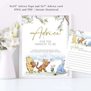 Classic Winnie The Pooh Advice For Parents Sign and Card , Advice For The Parents-To-Be , Party  Decorations, INSTANT DOWNLOAD, WTP