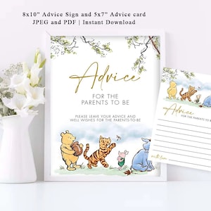 Enseigne et carte Winnie l'ourson classique pour les parents, conseils pour les futurs parents, décorations de fête, TÉLÉCHARGEMENT IMMÉDIAT, CAP