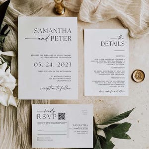 Plantillas de invitación de boda, RSVP imprimible con código QR rastreable