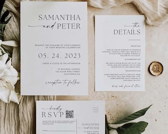 Set di modelli di invito di nozze, QR tracciabile RSVP stampabile