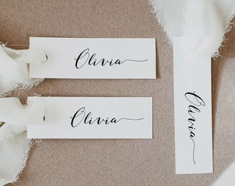 Place Card Template , Editable Wedding Place Cards, Printable Escort Cards, Slim Place Cards Flat, Templett , BW1