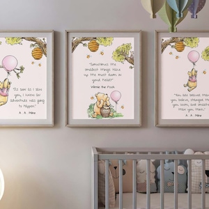 Winnie The Pooh, citazioni rosa di Winnie The Pooh, stampe per la cameretta dei bambini, decorazioni per la cameretta dei bambini, arte murale per la cameretta dei bambini, 18x24, 16x20, 11x14, 8x10, A4, A3, A2, set 3