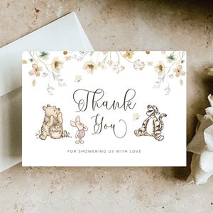 Winnie The Pooh Thank You Card, Gender Neutral Flat Thank You, Winnie Pooh Birthday, Pooh Baby Shower Thank You, Templett, WTPG image 1