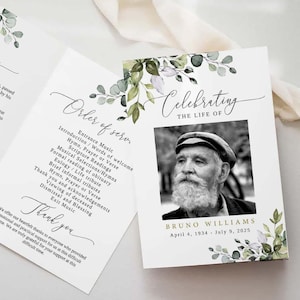 Modèle modifiable de programme de funérailles, commémoration des funérailles, ordre des services de verdure, programme de célébration de la vie