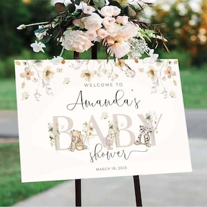 Winnie The Pooh Baby Shower Welcome Sign, Gender Neutral Baby Shower Decorations, Winnie Pooh Welcome Sign, Digital File Canva, #WTPG