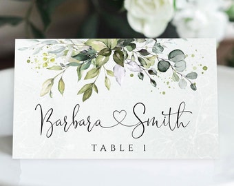 Floral Wedding Place Card Template with Meal Icons (Digital Download)