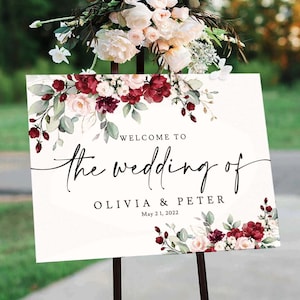 Burgundy Wedding Welcome Sign, Welcome to the wedding of Poster, DIY Template , Instant Download Digital File, Reception Sign #BUR