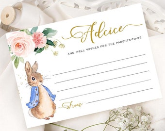 Peter Rabbit Advice Card Template, Peter Rabbit Advice for the Parents to be, Peter Rabbit Editable Advice and wishes Card, Templett, #PR