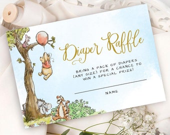 Classic Winnie The Pooh Diaper Raffle, Winnie Pooh Baby Shower, Winnie Pooh Diaper Raffle, Classic Pooh Baby Shower, Templett, ##RWP