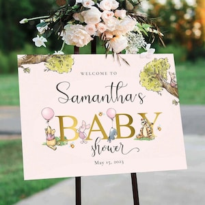 Winnie The Pooh Baby Shower Welcome Sign, Winnie The Pooh Baby Shower Decorations, Pink Balloon Welcome Sign, Digital File Templett, #PWP