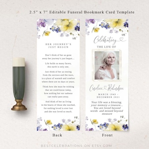 Modèle modifiable de marque-page funéraire, marque-page célébration de la vie de fleur de pensée, cartes souvenir funéraire, carte commémorative du souvenir #FNRL