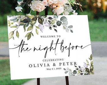 The Night Before Rehearsal Dinner Welcome Sign, Greenery Eucalyptus Rehearsal Poster DIY, Instant Download Digital File, Reception