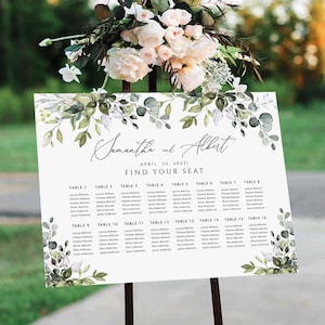 CHLOE Greenery Sitzplan Vorlage, Sitzplan Hochzeit, Tisch Sitzplan Vorlage, Sitzplan Bearbeitbare Vorlage, Templett