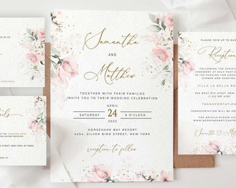 ROSA - Wedding Invitation Template, Blush Pink Wedding Template, Wedding Invitation, Floral Templett Invitation Editable Wedding Vol2