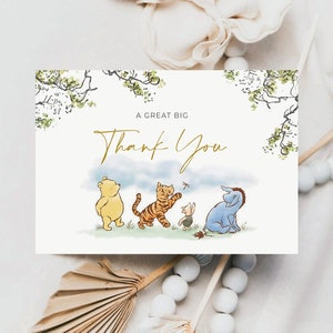 Classic Winnie The Pooh Thank You Card, Tent and Flat Thank You, Winnie Pooh Birthday, Classic Pooh Baby Shower Thank You, Templett, CWG image 2