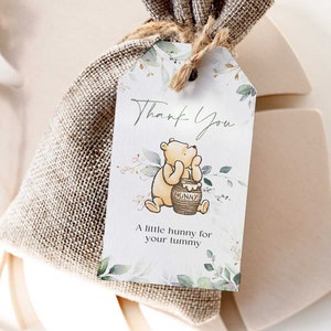 Étiquette de cadeau Winnie l'ourson, verdure neutre, Baby Shower Winnie l'ourson, étiquette de remerciement MODIFIABLE, Merci pour la fête de naissance de Winnie l'ourson, #WTPGG