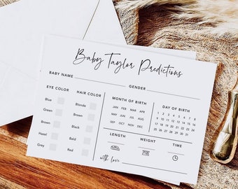 Baby Predictions and Advice Card, Minimalist Baby Shower Game, Double sided, Printable #MM2